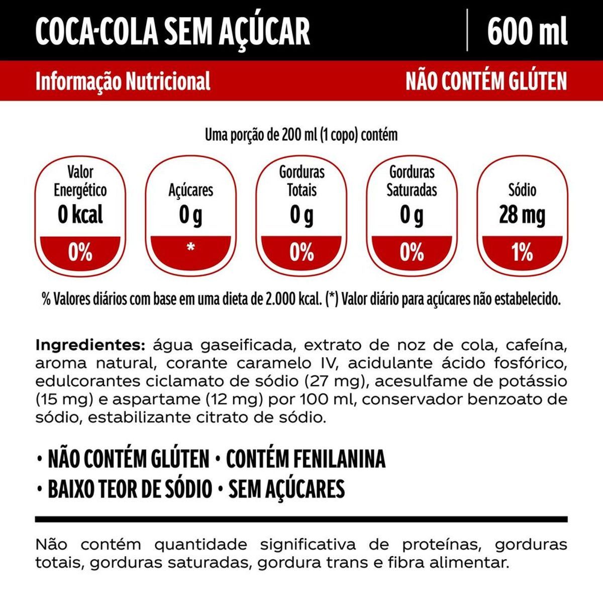 Refrigerante Coca-Cola Sem Açúcar PET 600ML image number 1
