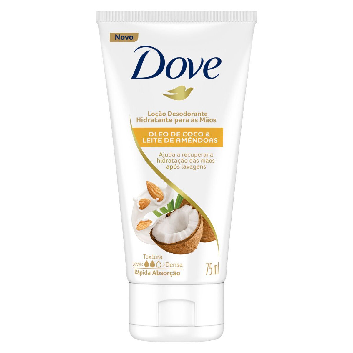 Loção Desodorante Dove Hidratante para Mãos Óleo de Coco e Leite de Amêndoas Bisnaga 75ml