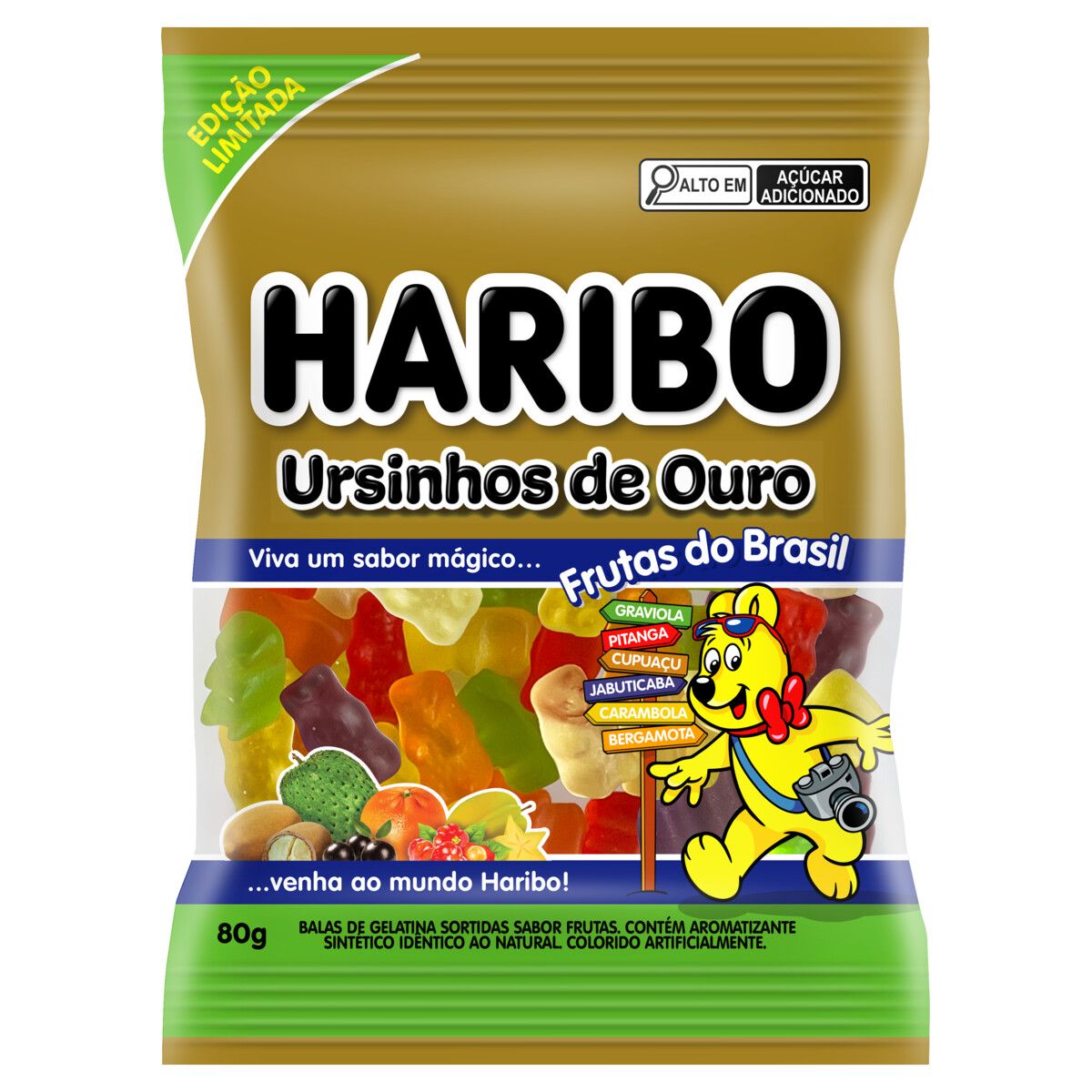 Bala Haribo de Gelatina Ursinhos de Ouro Frutas do Brasil 80g image number 0