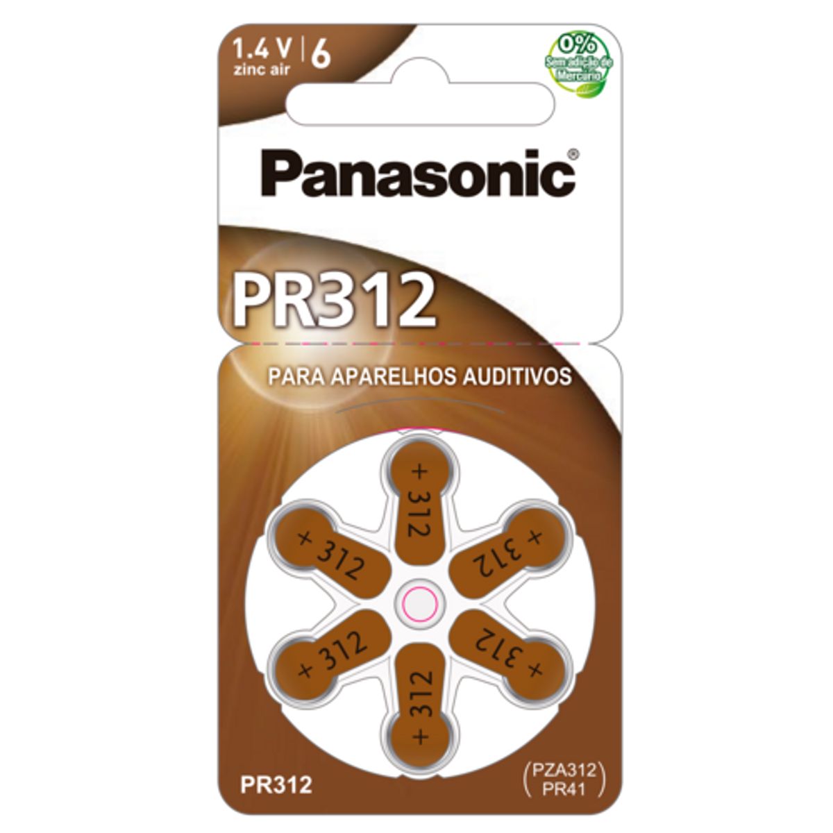Bateria Panasonic PR312 para Aparelho Auditivo 6 Unidades