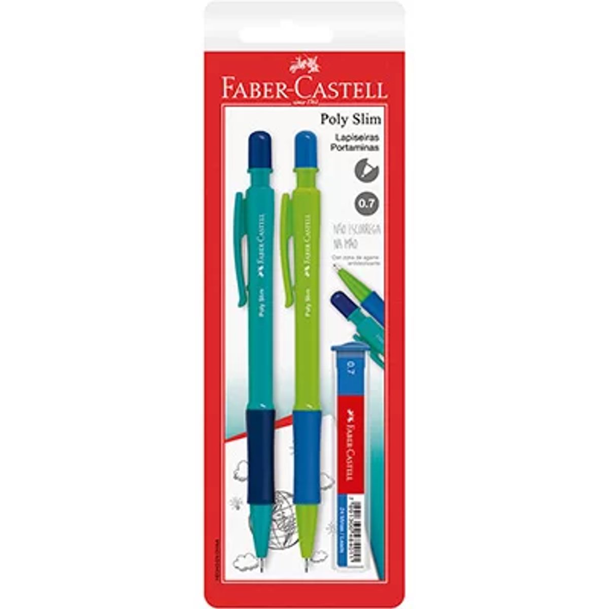Lapiseira Faber Castell 0.7 + 1 Tubo de Grafite Azul e Verde 2 Unidades