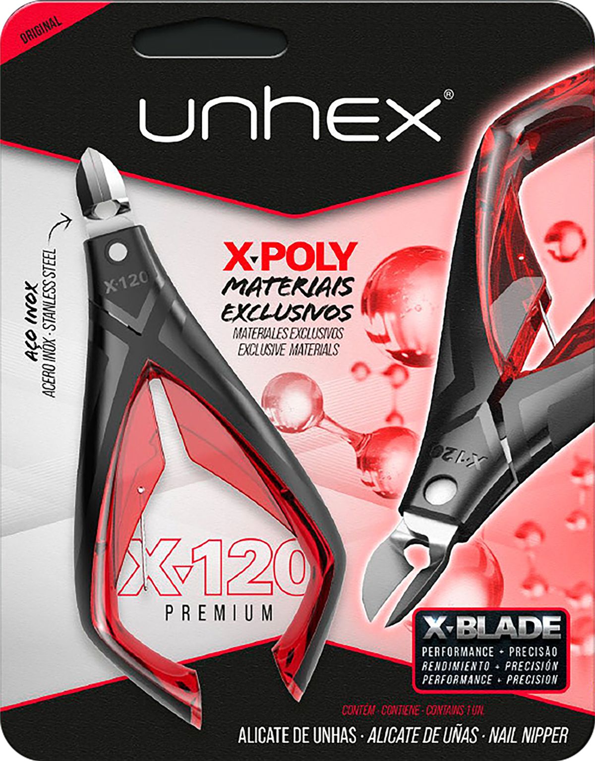 Alicate de Unha Unhex X-120 X-Poli X-Blade Vermelho