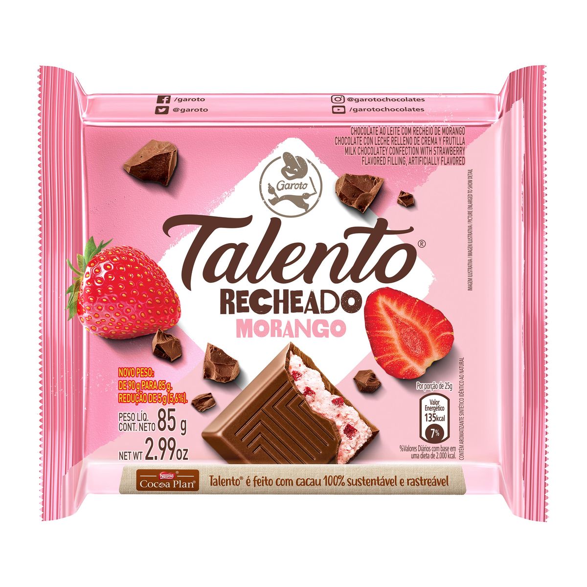 Chocolate Barra Talento Recheado Morango 85g