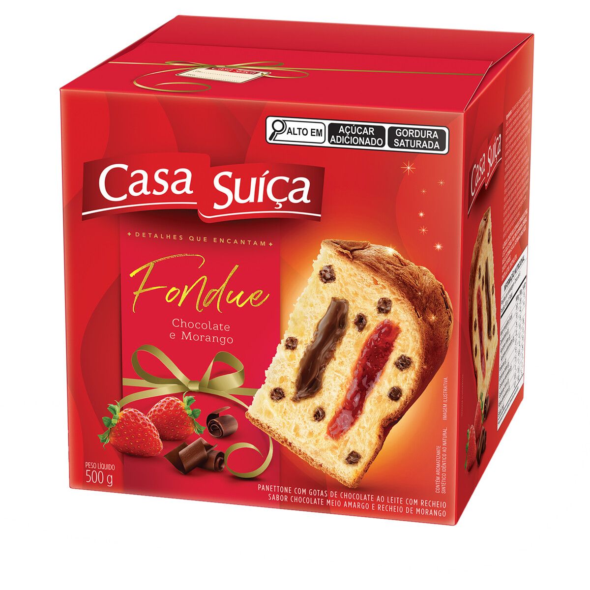Panettone Casa Suíça Fondue Chocolate e Morango Caixa 500g image number 0