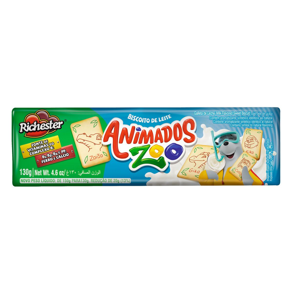 Biscoito Leite Richester Animados Zoo Pacote 130g image number 0