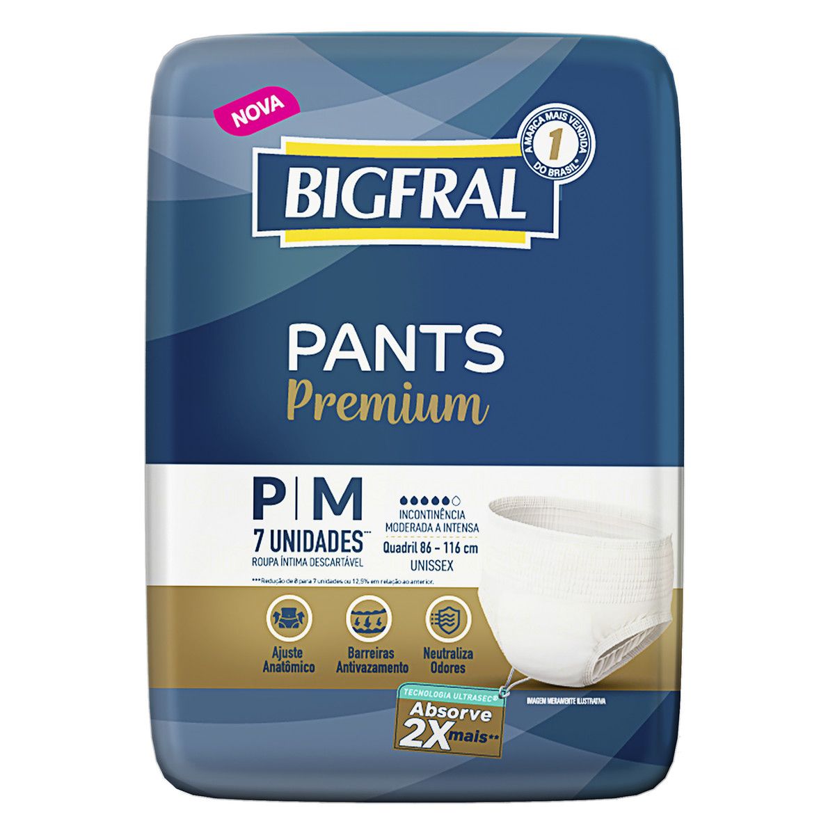 Roupa Íntima Descartável Unissex Bigfral Pants Premium P/M Pacote 7 Unidades