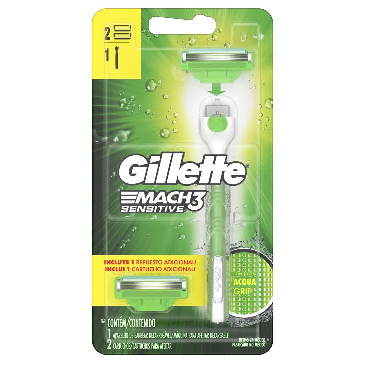 Aparelho de Barbear Gillette Mach3 Acqua-Grip Sensitive + 2 Cargas image number 0