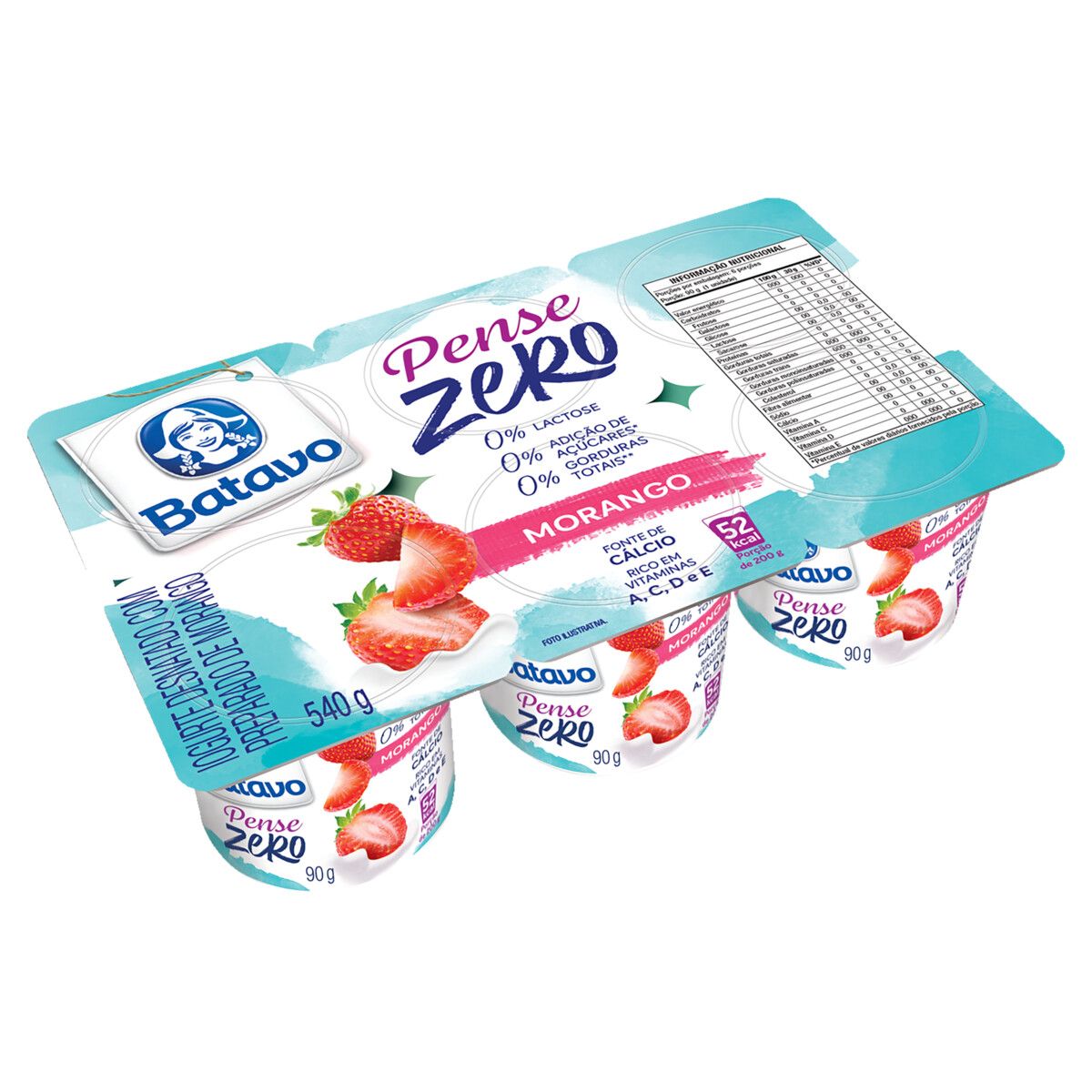 Iogurte Batavo Desnatado Morango Zero Bandeja 540g 6 Unidades