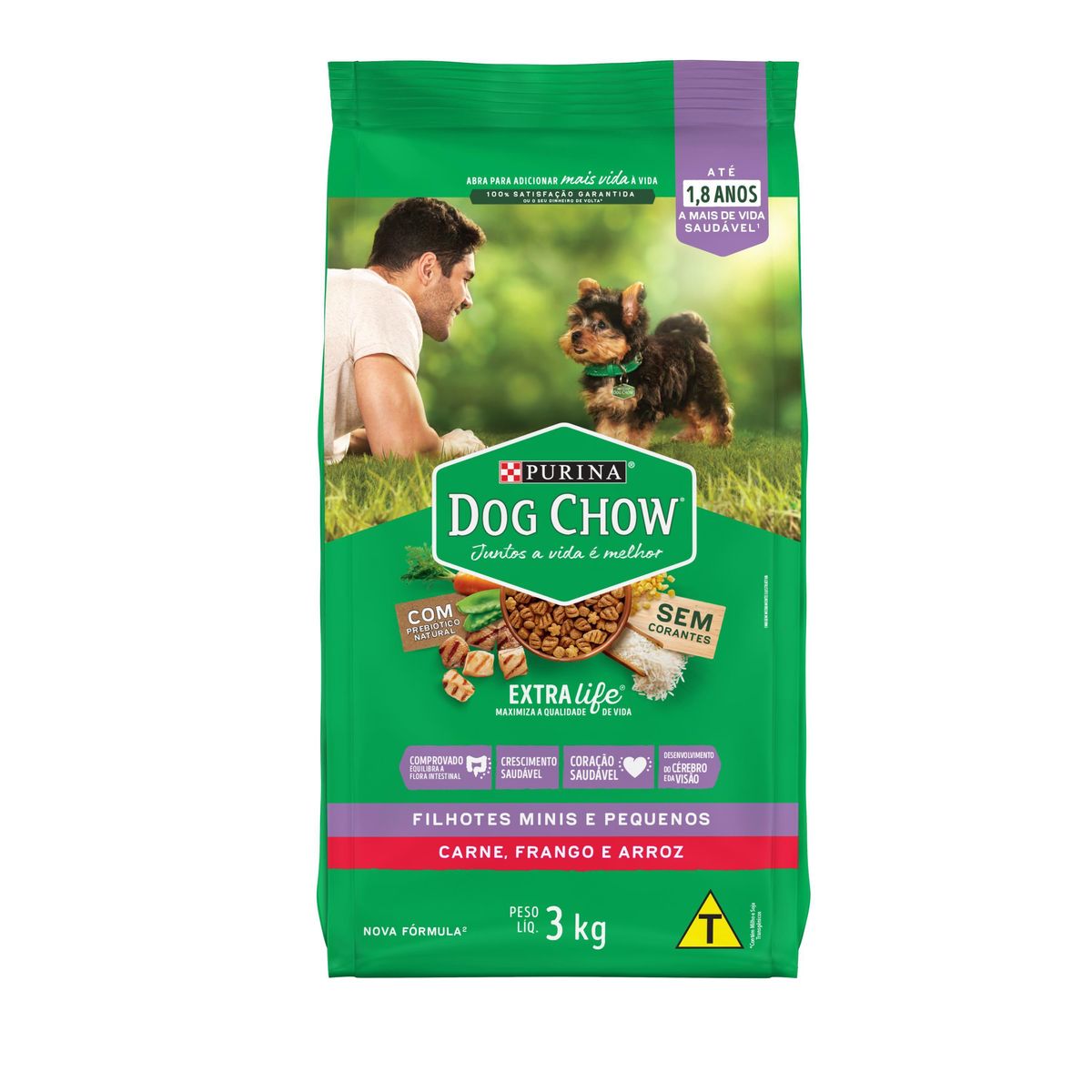 Alimento Dog Chow Cães Filhotes Minis e Pequenos Carne, Frango e Arroz 3kg