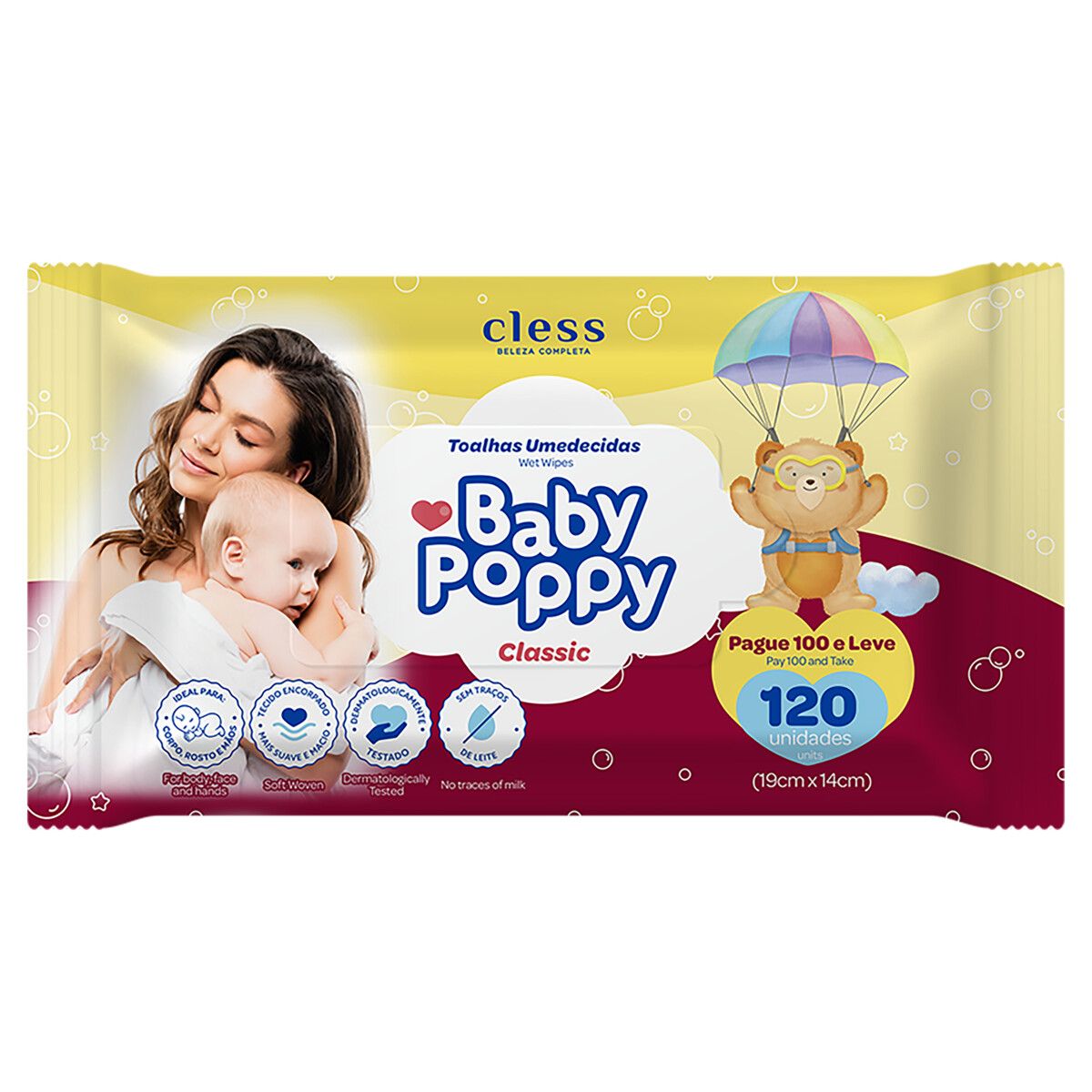 Toalha Umedecida Baby Poppy Classic Suave e Macia Leve 120 Pague 100 Unidades image number 0