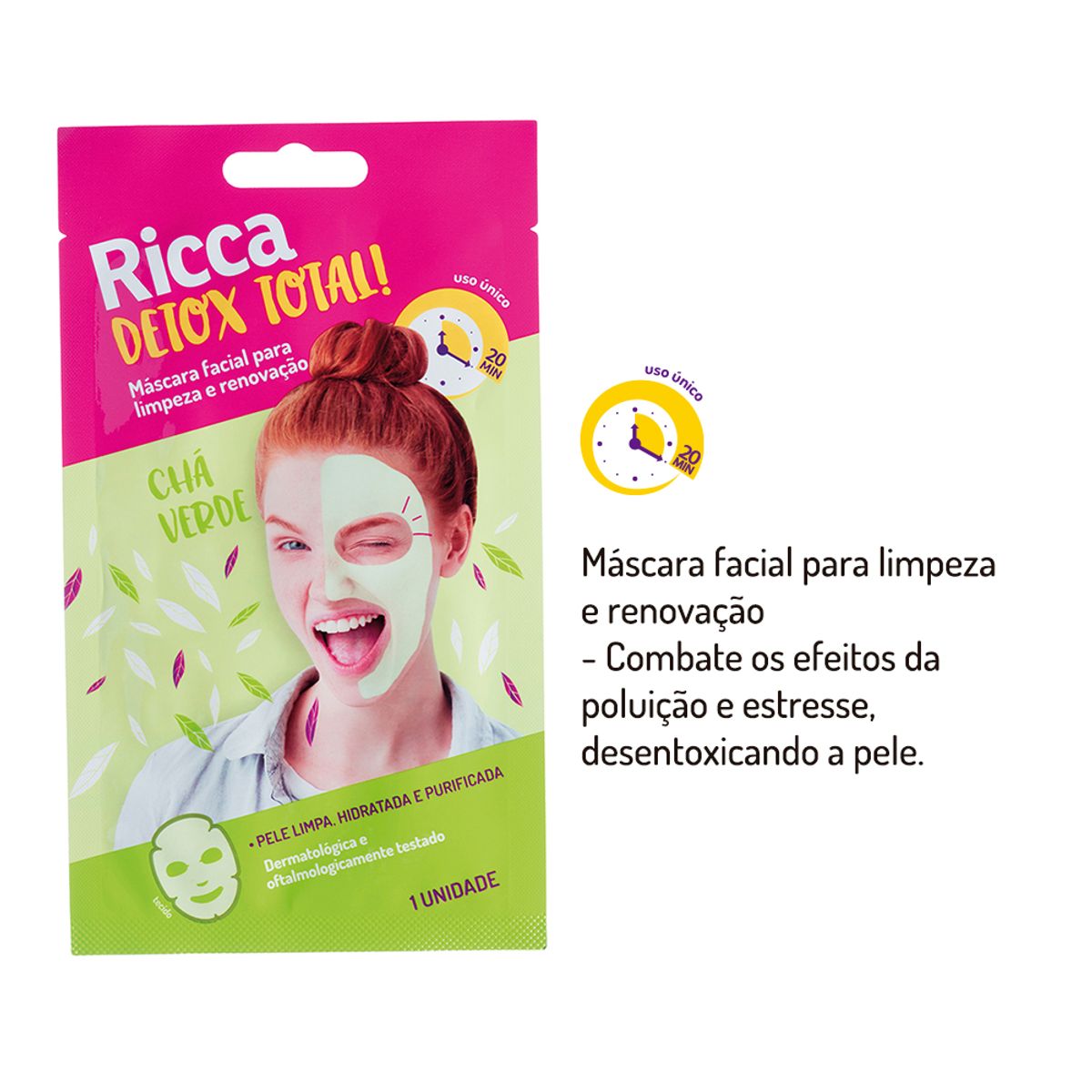 Máscara Facial Ricca Limpeza e Ronavação Chá Verde 1 Unidade image number 3