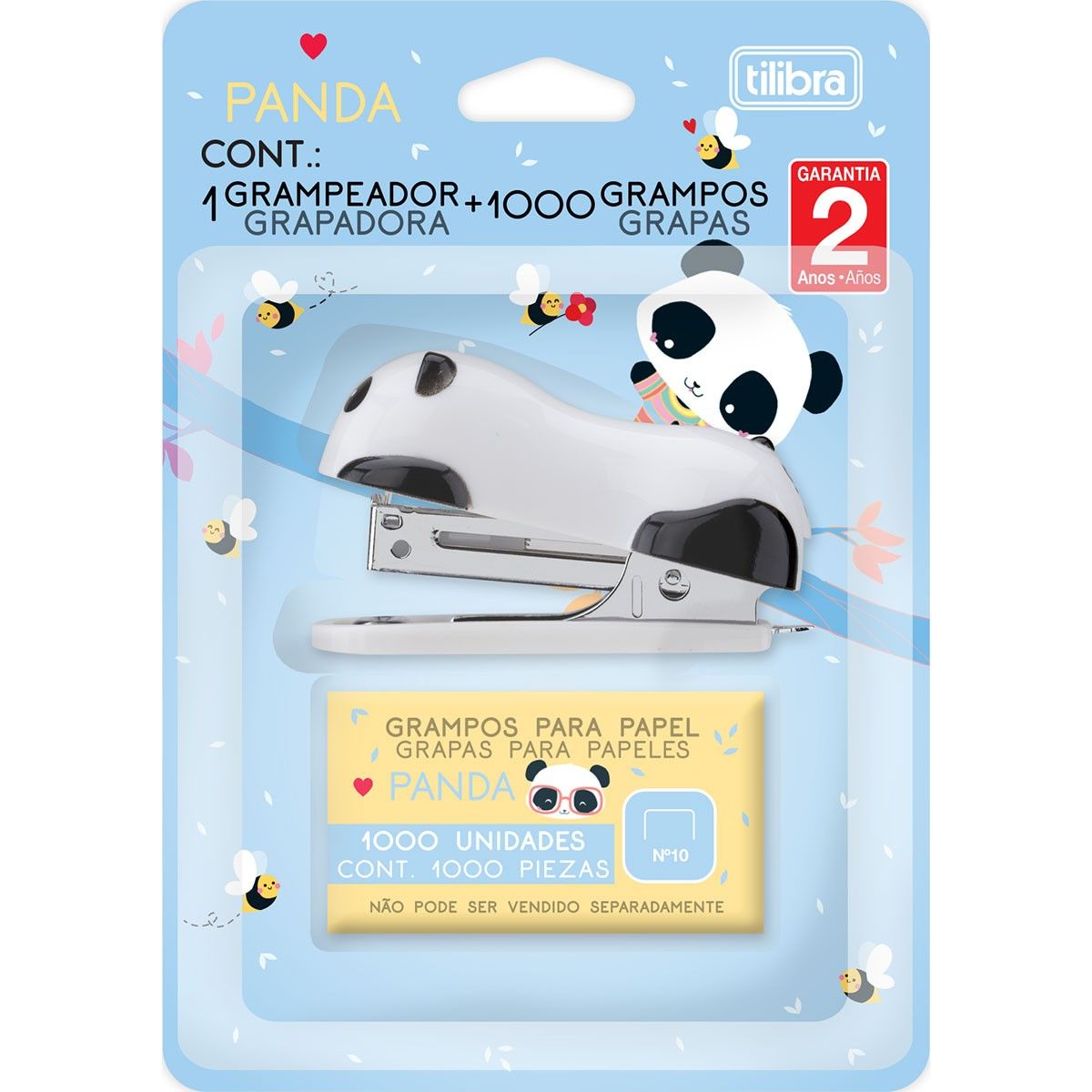 Grampeador Mini Tilibra com Extrator Panda + Grampos Nº 10