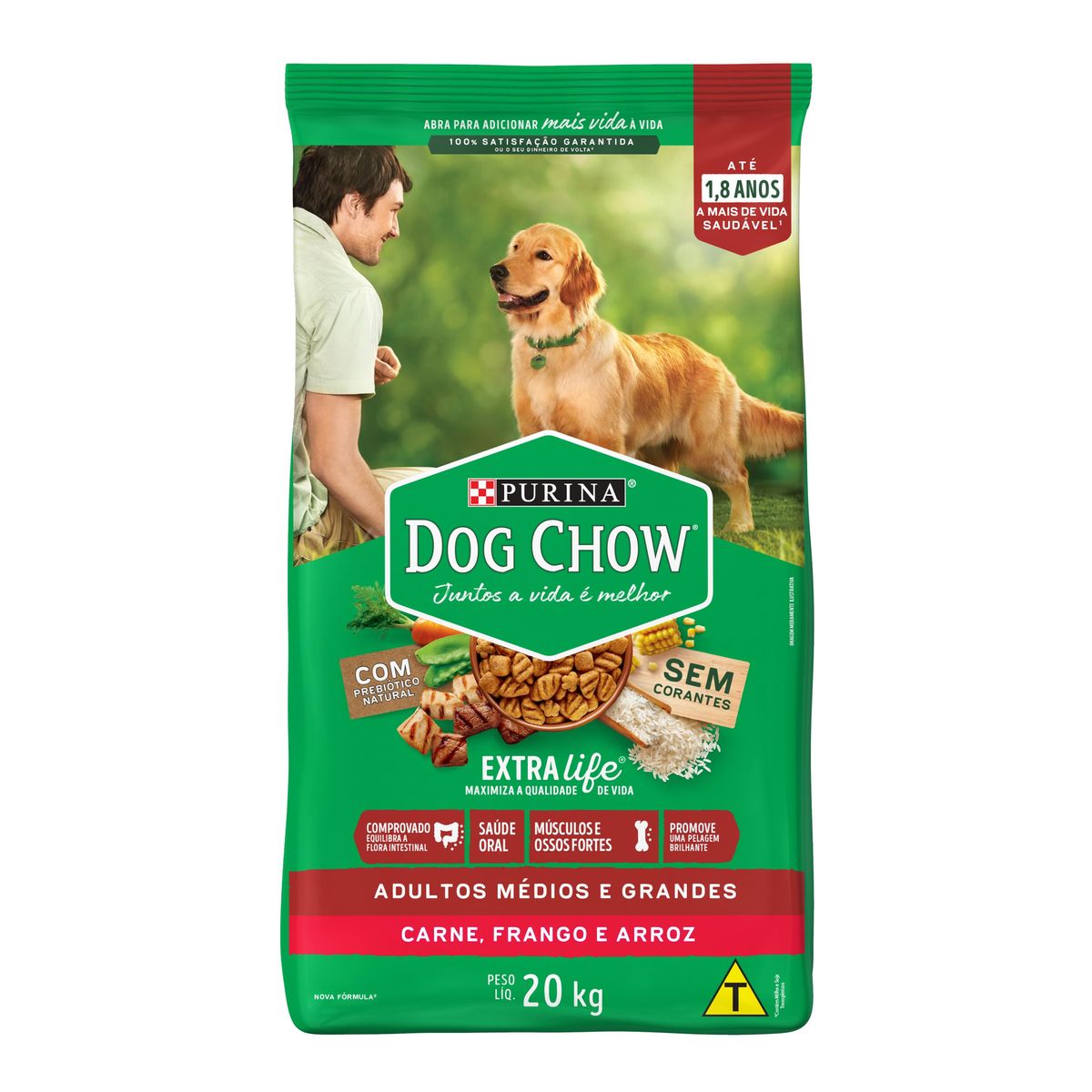 Alimento Dog Chow Cães Adultos Médios e Grandes Carne, Frango e Arroz 20kg