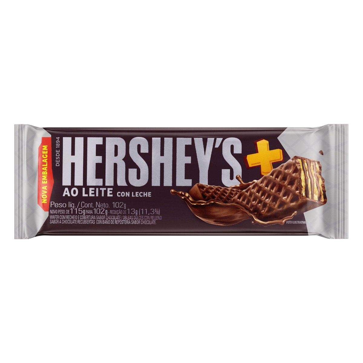 Wafer Hershey's Recheio e Cobertura Chocolate ao Leite 102g