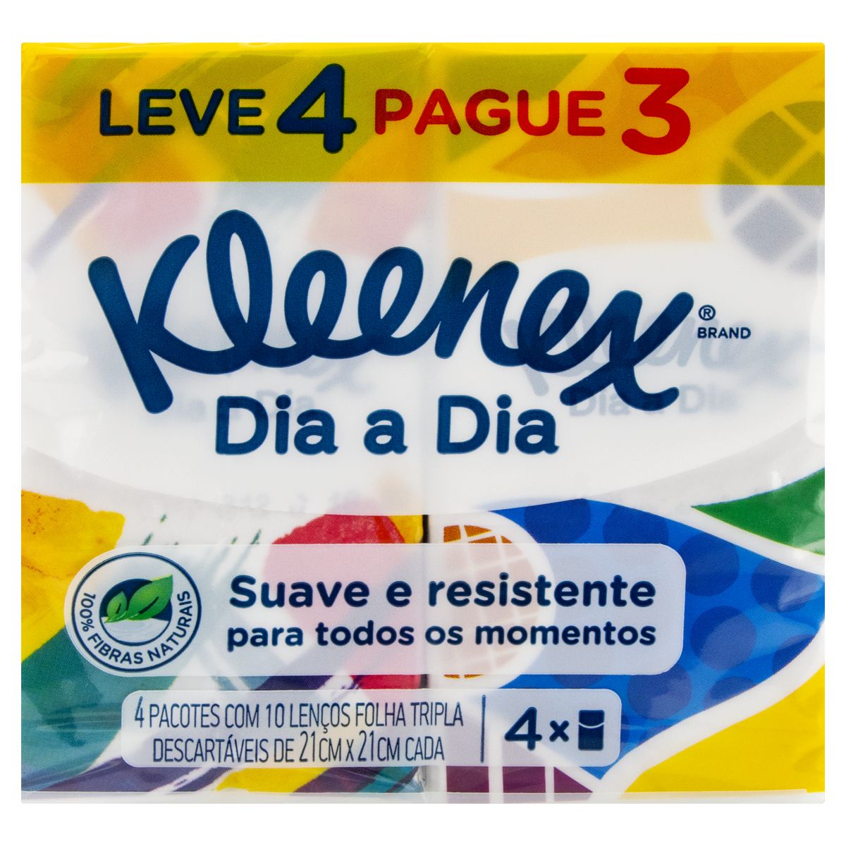 Pack Lenço de Papel Folha Tripla Suave Kleenex Dia a Dia Pacote Leve 4 Pague 3 Unidades