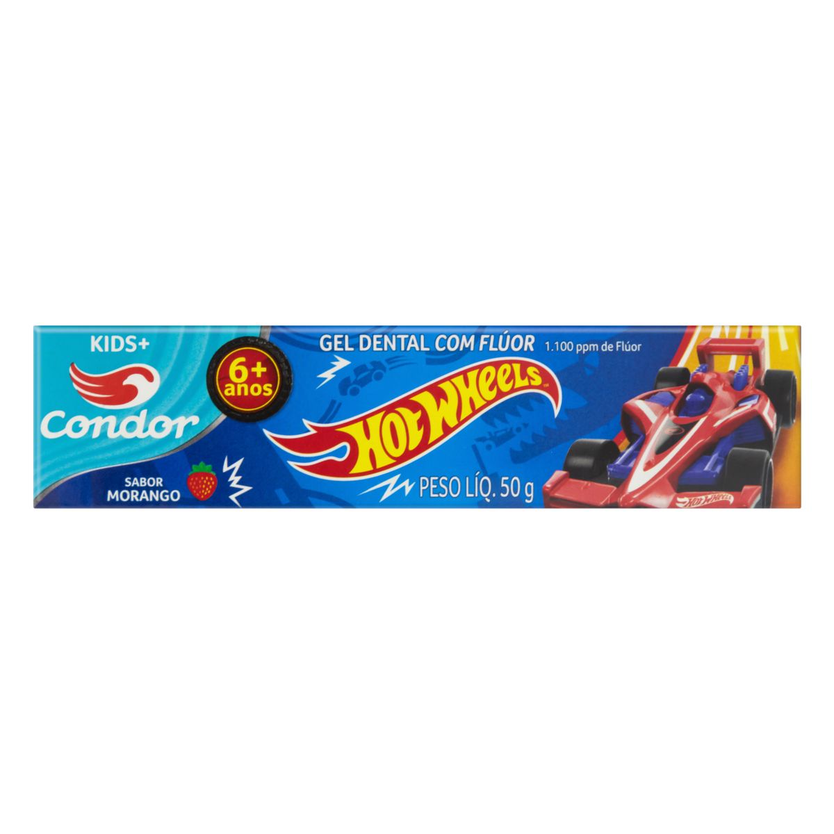 Gel Dental com Flúor Morango Hot Wheels Condor Kids Caixa 50g