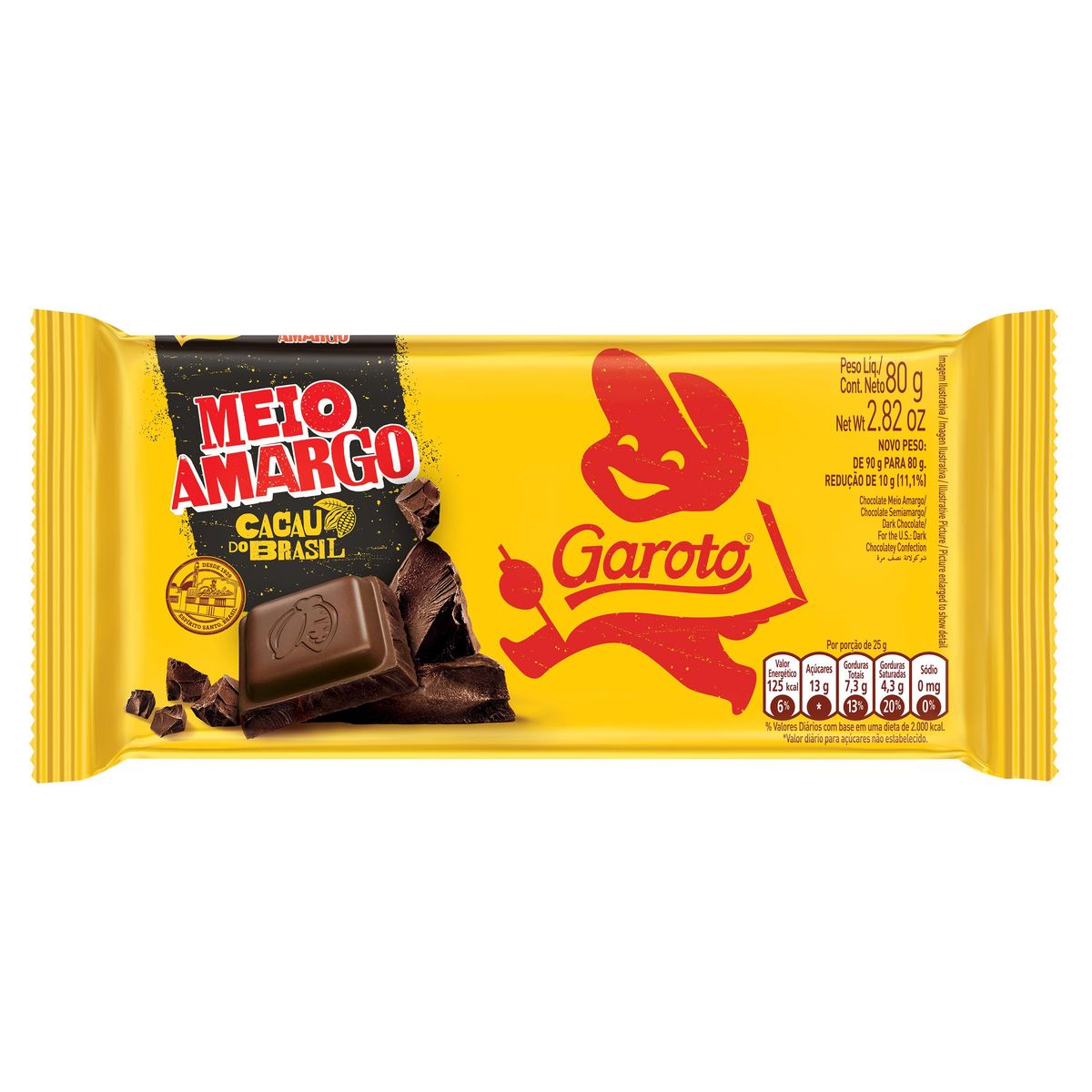 Chocolate Garoto Meio Amargo Tablete 80g image number 0