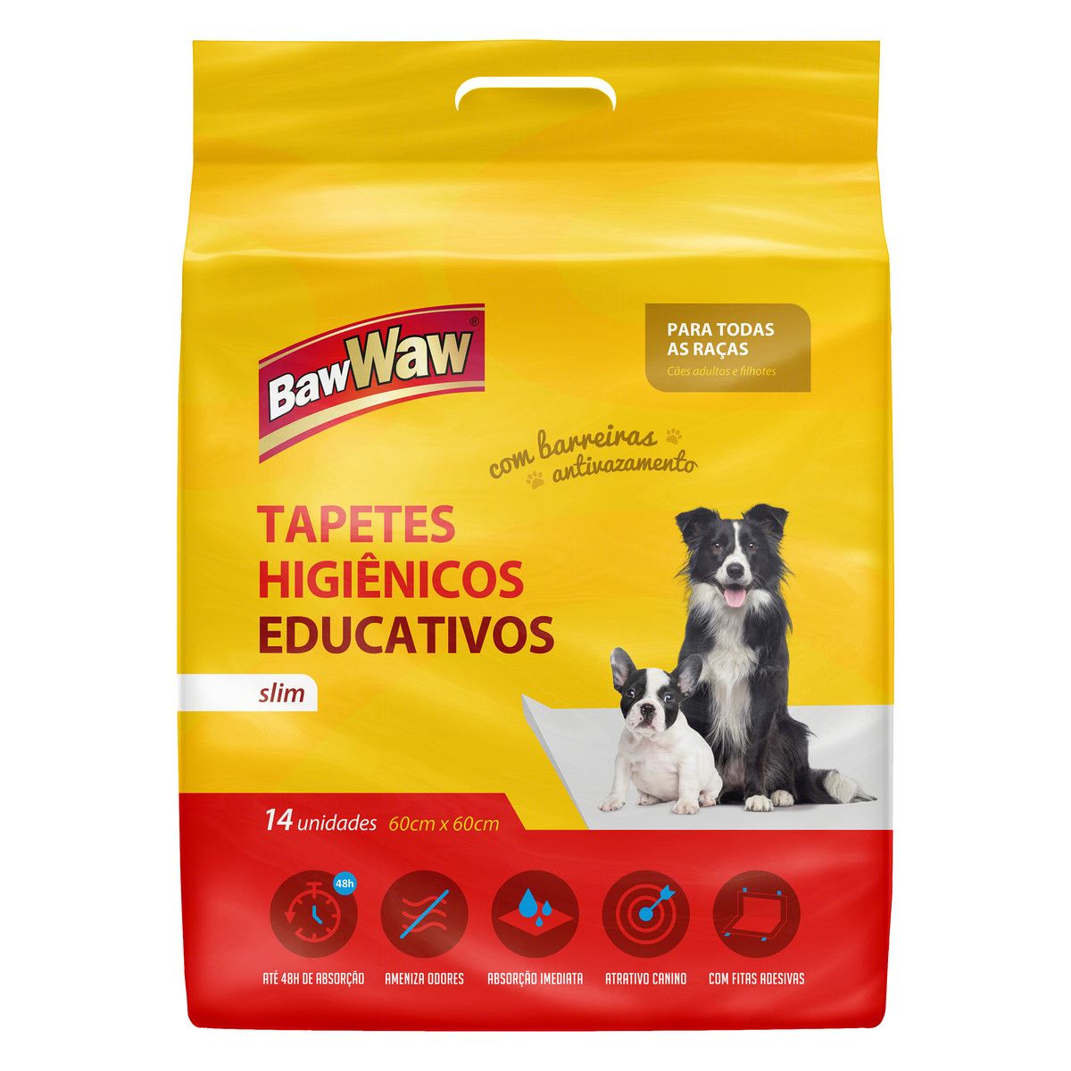 Tapete Higiênico Educativo para Cães Slim Baw Waw 60cm x 60cm Pacote 14 Unidades