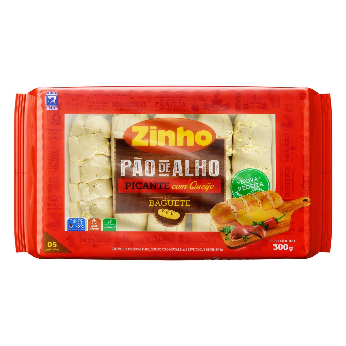 Pão de Alho Baguete Picante Recheio Queijo Zinho Pacote 300g