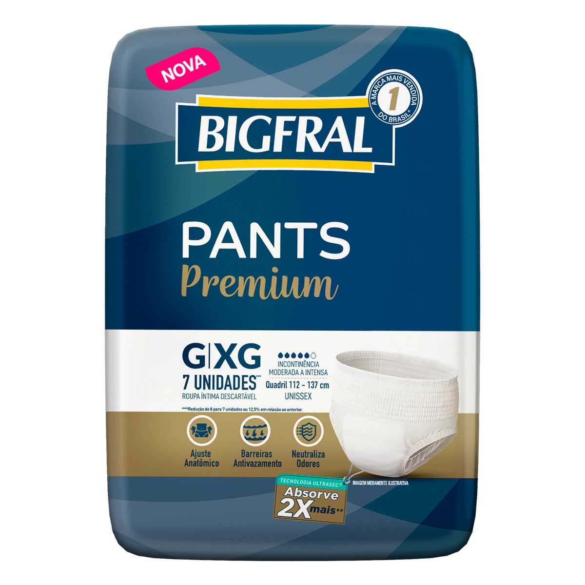 Roupa Íntima Descartável Unissex Bigfral Pants Premium G/XG Pacote 7 Unidades