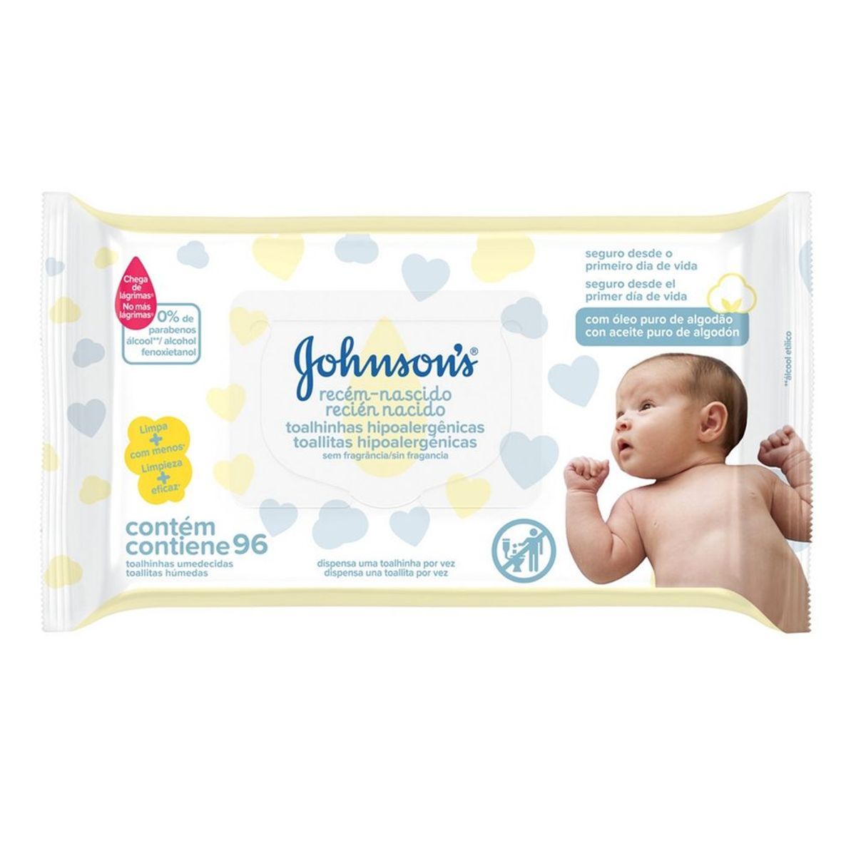 Lenços Umedecidos Johnson's Baby Recém-Nascido Sem Fragrância 96 unidades image number 0