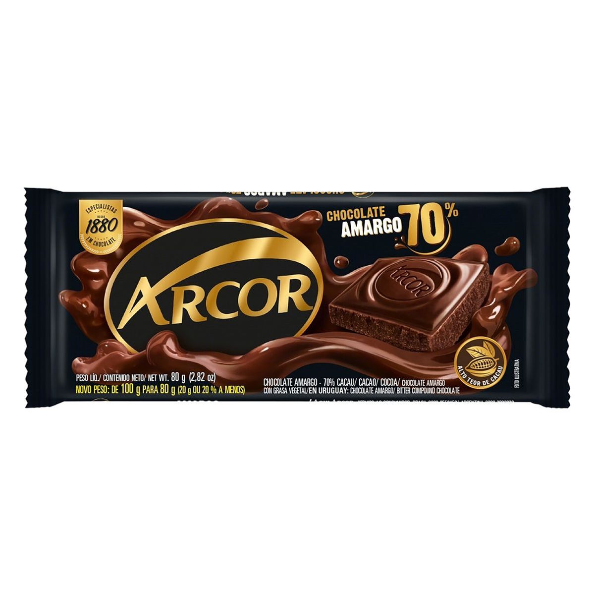 Chocolate Barra Arcor Amargo 70% Cacau 80g