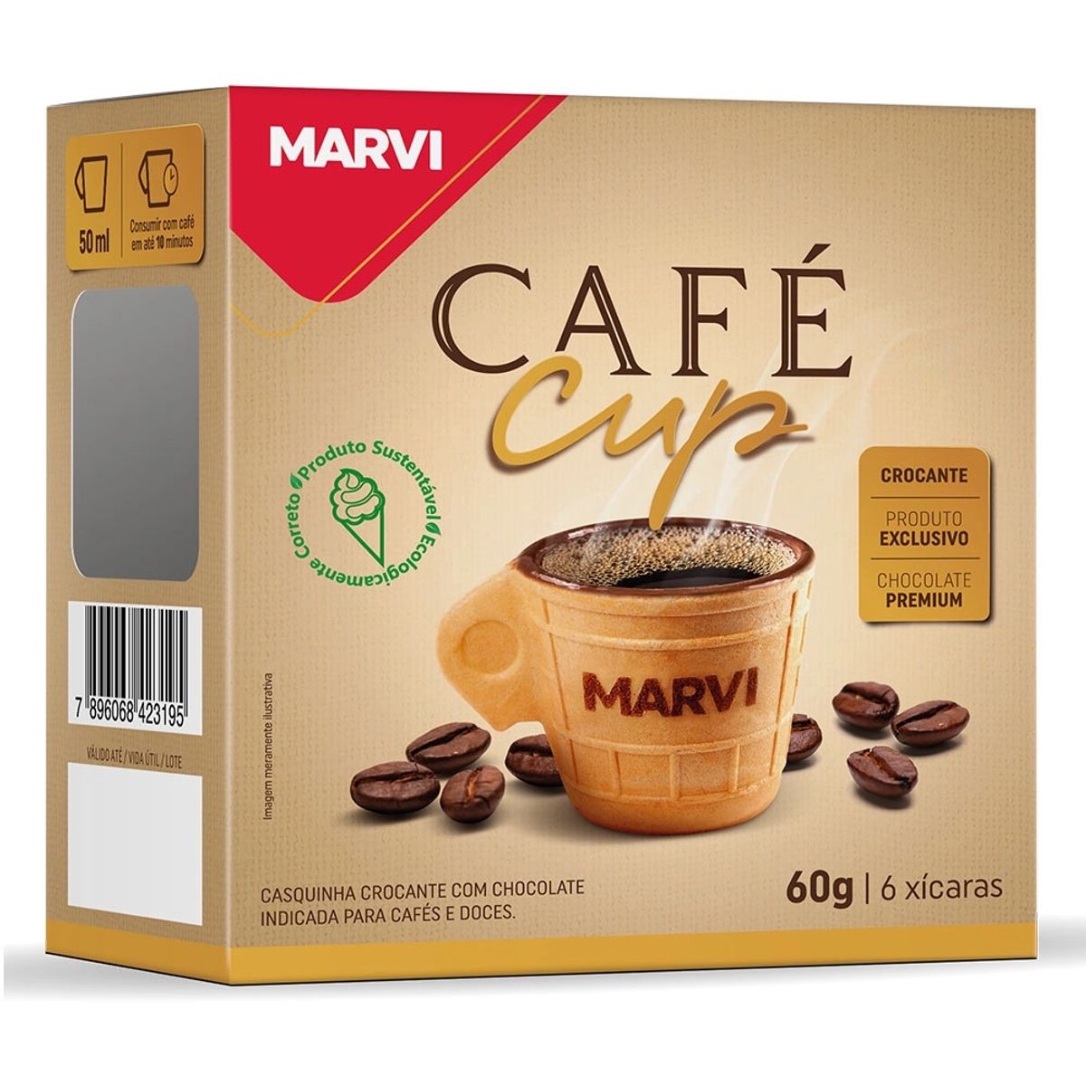 Casquinha Café Cup Marvi Crocante com Chocolate 60g 6 Unidades de 50ml image number 0