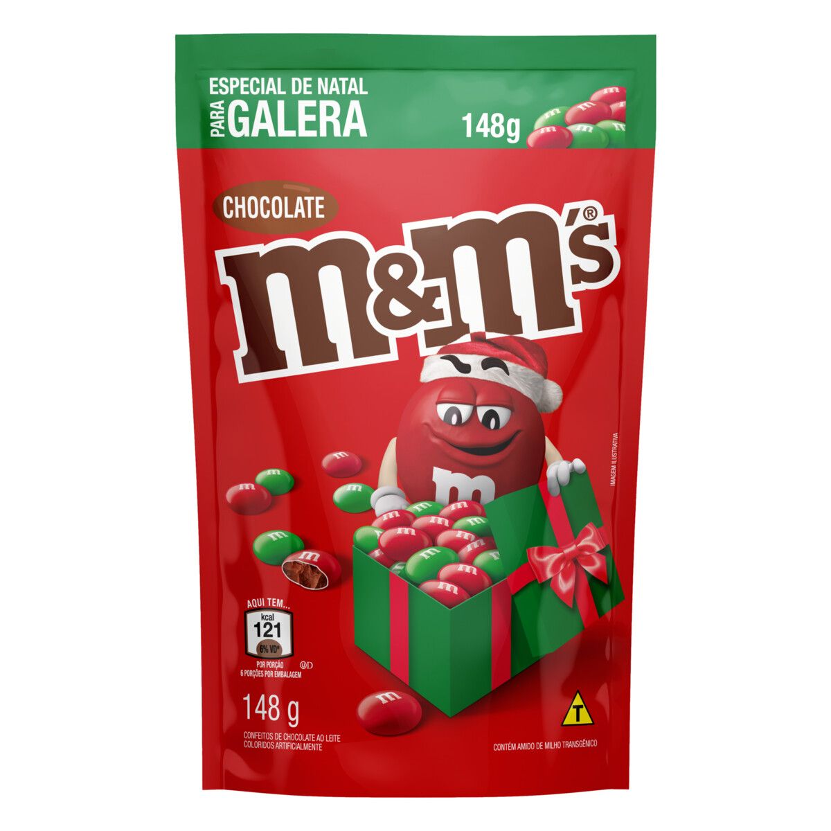 Confeito de Chocolate ao Leite M&M's Sachê 148g Especial de Natal