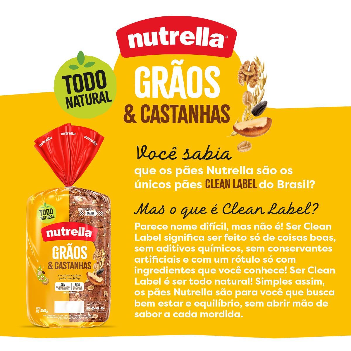 Pão Nutrella Grãos & Castanhas Pacote 450g image number 2