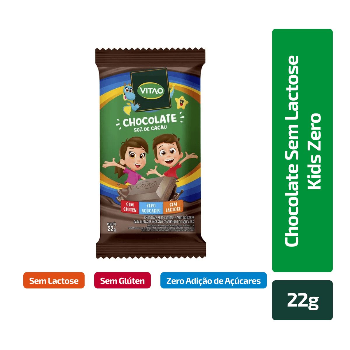 Chocolate Vitao Kids 50% Cacau Zero Açúcar 22g