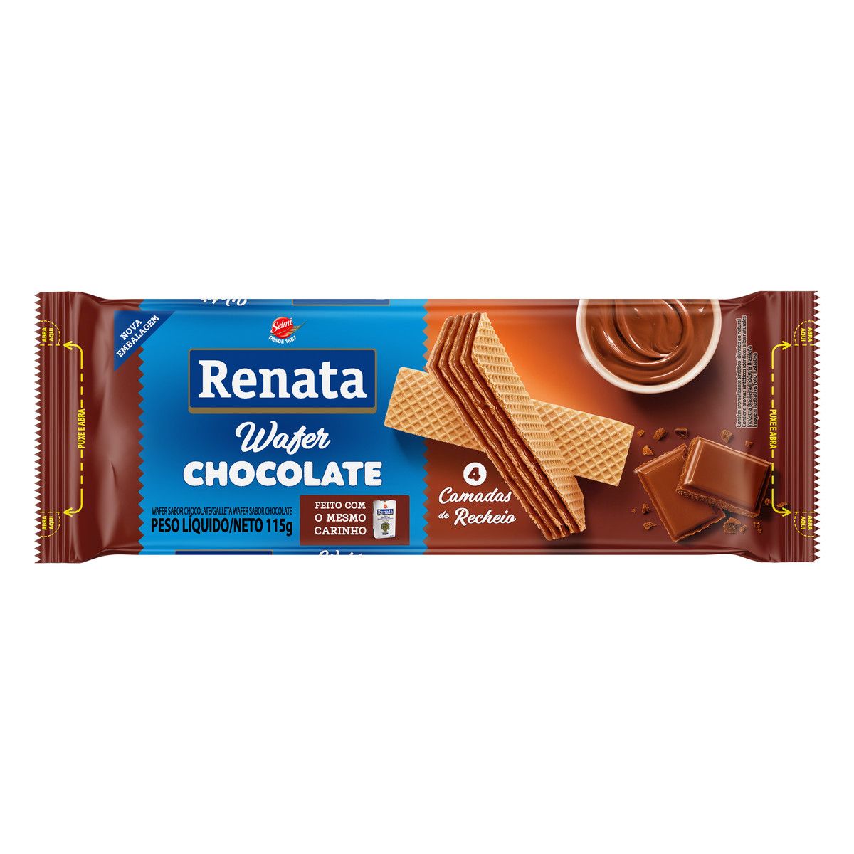 Biscoito Wafer Recheio Chocolate Renata Pacote 115g