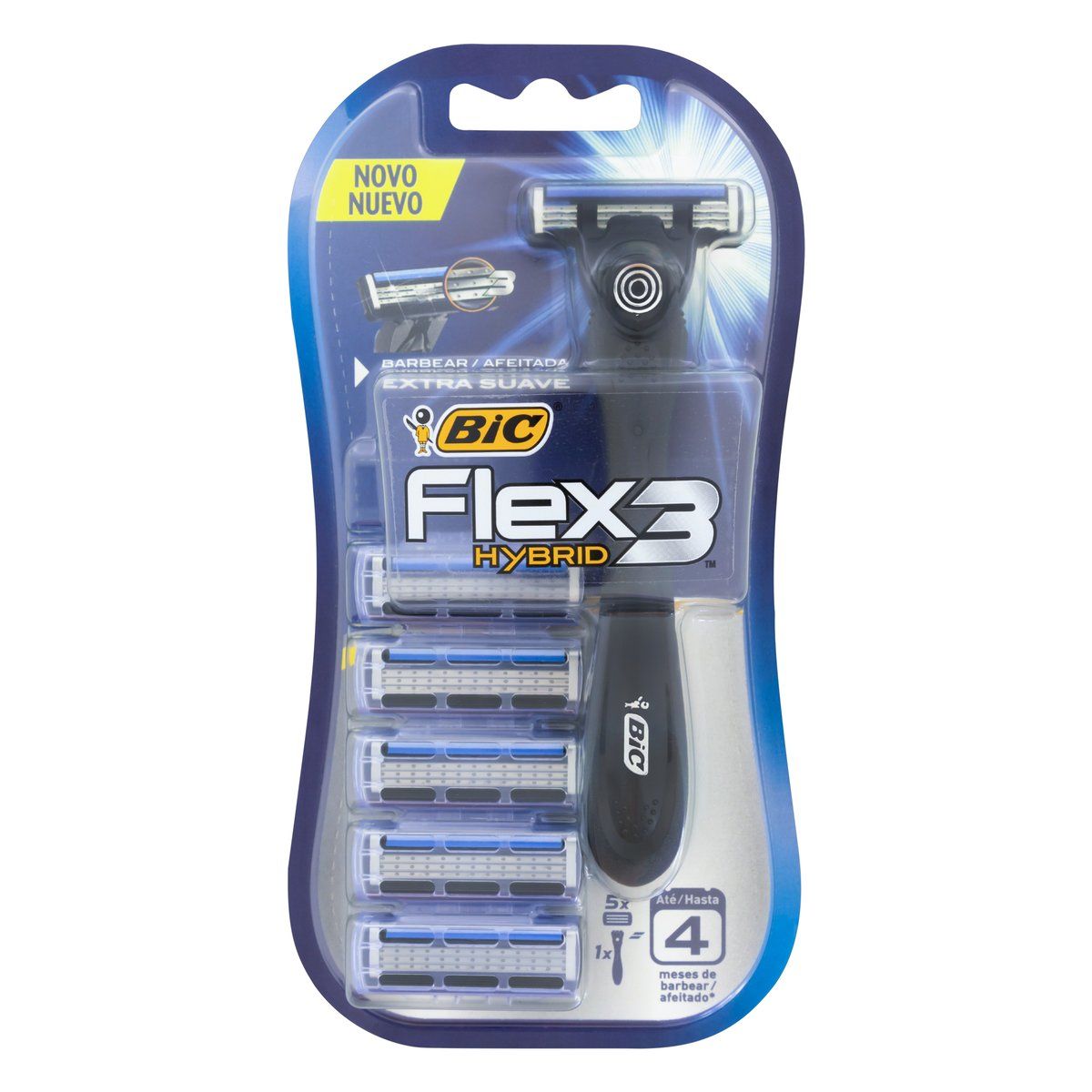 Aparelho Recarregável e 5 Cargas para Barbear Bic Flex 3 Hybrid