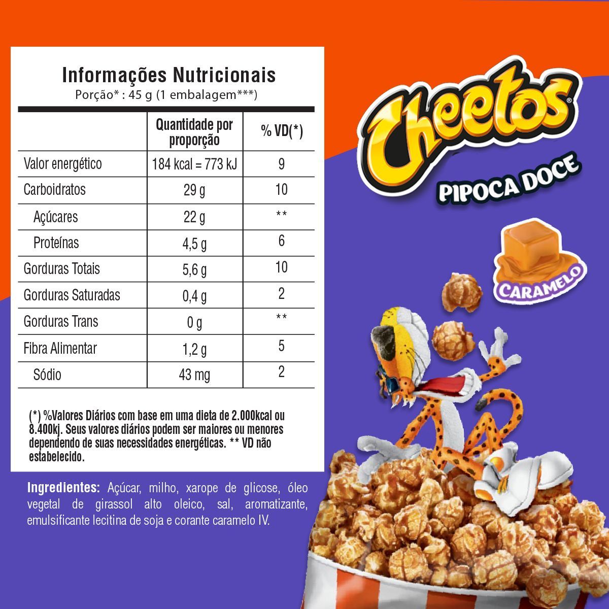 Pipoca Pronta Doce Cheetos Caramelizada Pacote 45g image number 3