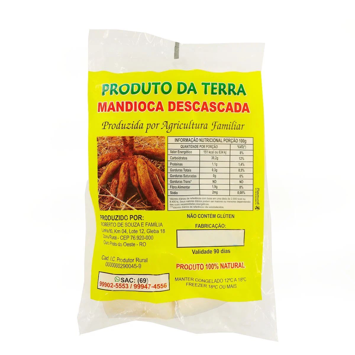 Mandioca Limpa Produto da Terra Congelada Pacote 1kg image number 0