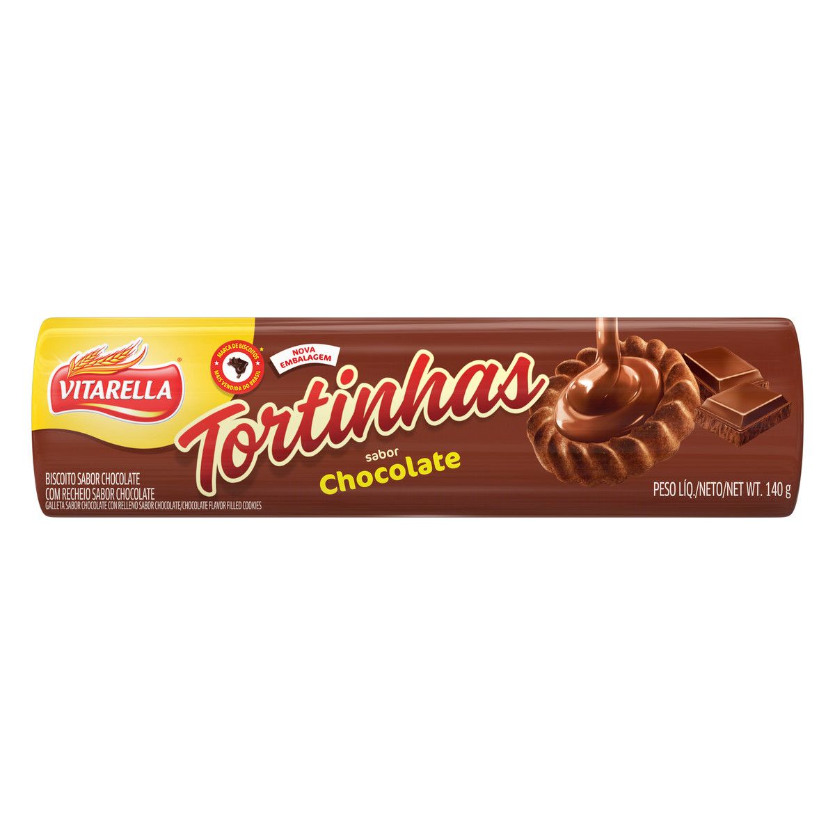 Biscoito Chocolate Recheio Chocolate Vitarella Tortinhas Pacote 140g