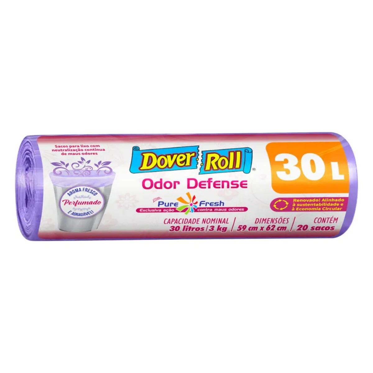 Saco para Lixo Dover Roll 30L Odor Defense 20 Unidades