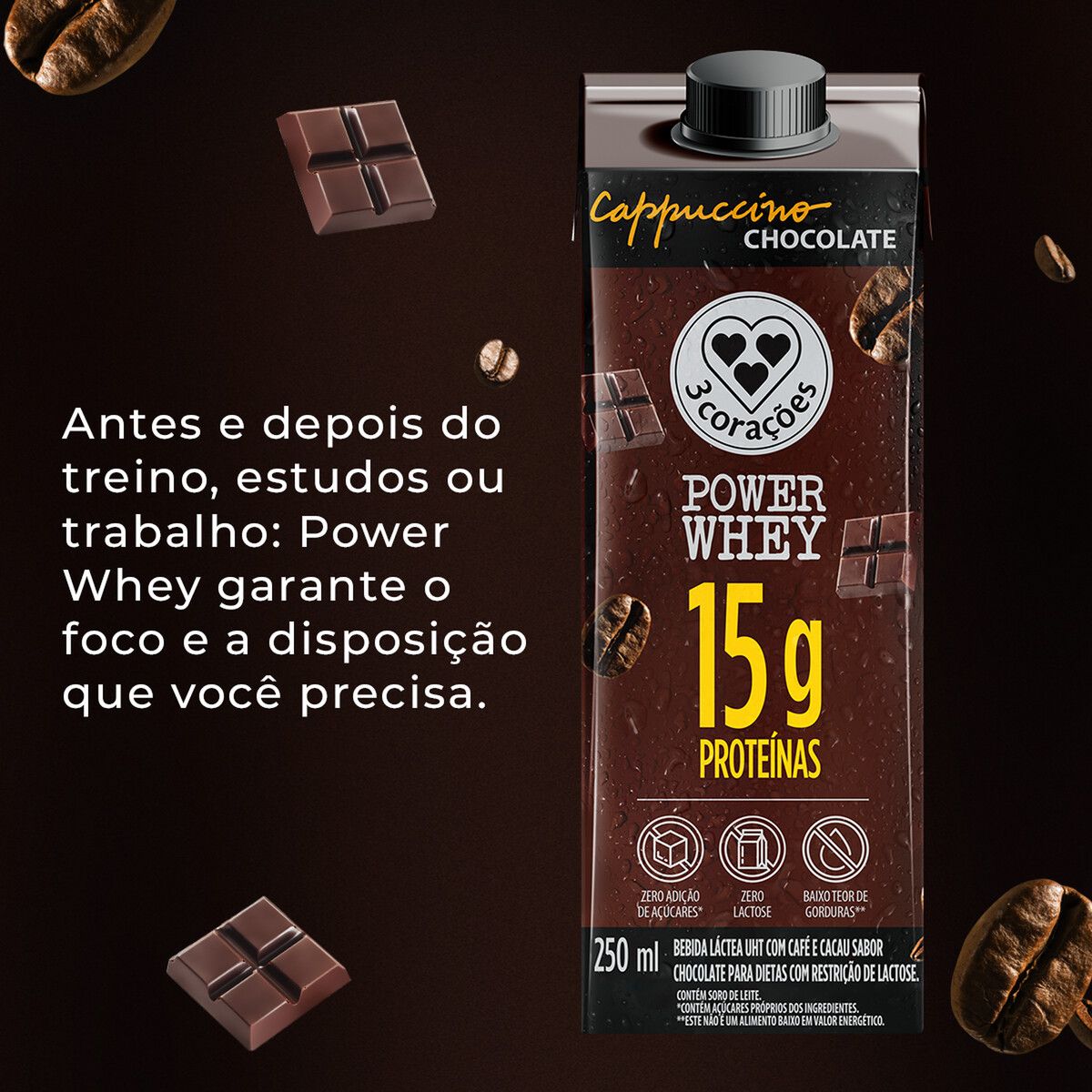 Bebida Láctea 3 Corações Cappuccino Chocolate Zero 250ml image number 2