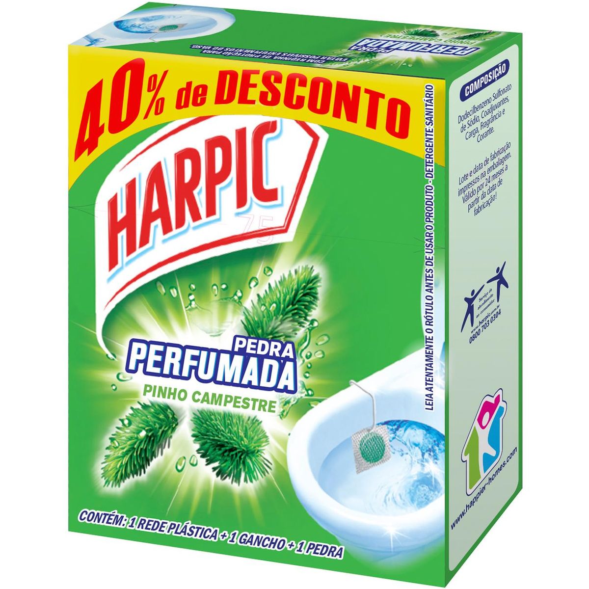 Pedra Sanitária Perfumada Harpic Pinho Campestre 1 Unidade 40% de Desconto