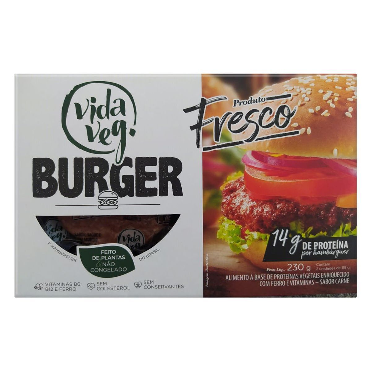 Hambúrguer Vegetal Carne Vida Veg Caixa 230g 2 Unidades