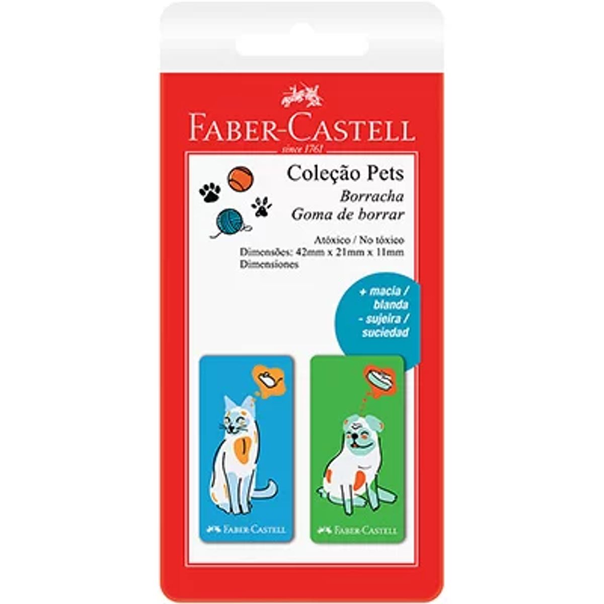 Borracha Faber Castell Coleção Pets Azul e Verde 2 unidades