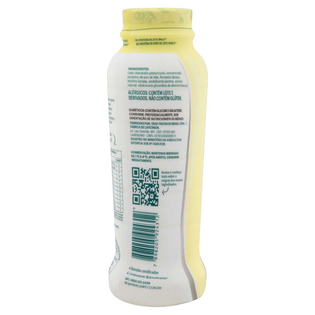 Iogurte Desnatado Baunilha Zero Lactose Verde Campo Natural Whey 14g de Proteína Frasco 250g image number 1
