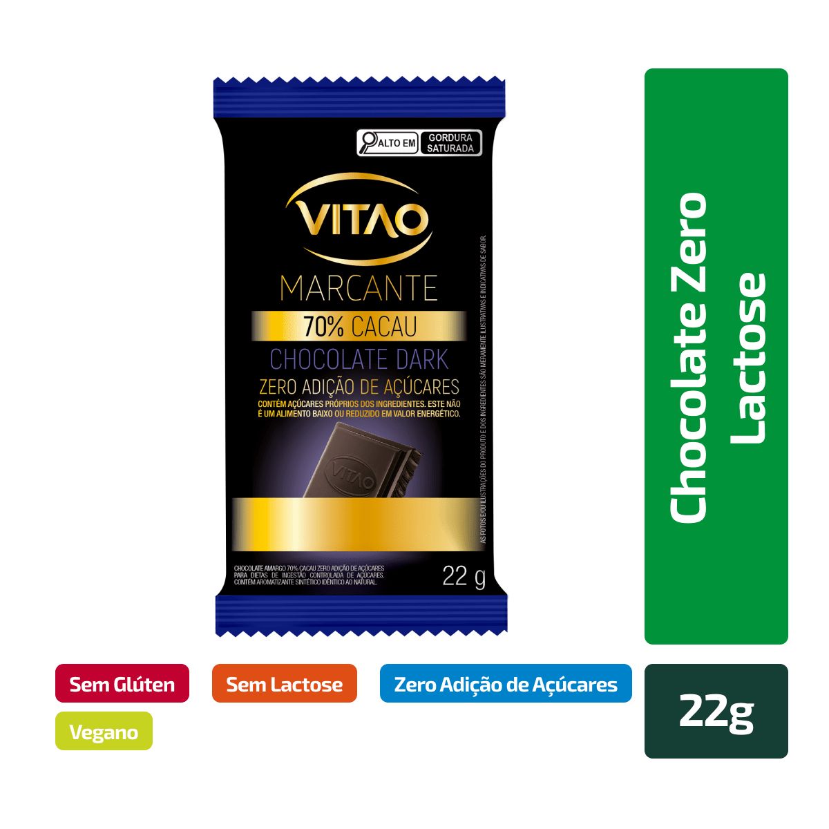 Chocolate Vitao 70% Cacau Zero Açúcar 22g image number 0