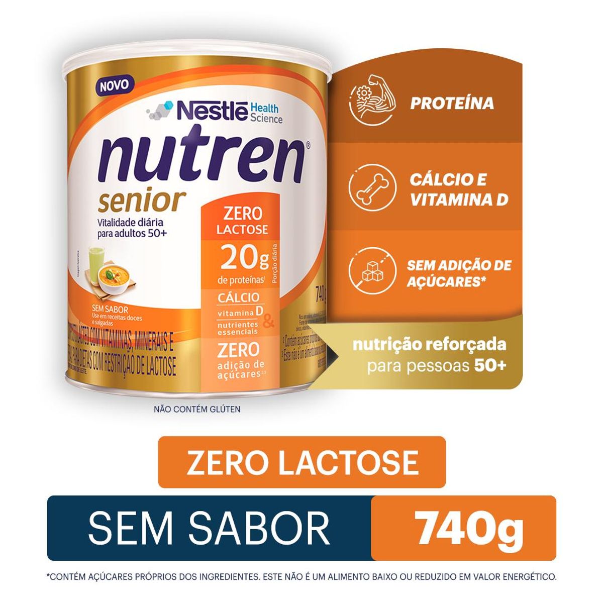 Complemento Alimentar Nutren Senior Sem Sabor Zero Lactose 740g image number 1