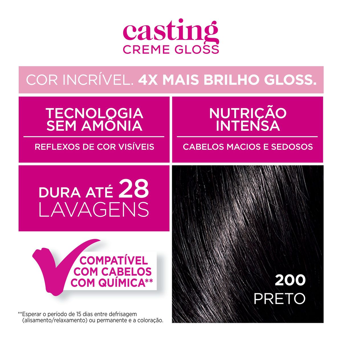 Tintura Semi-Permanente Casting Creme Gloss De L’oréal Paris 200 Preto image number 4