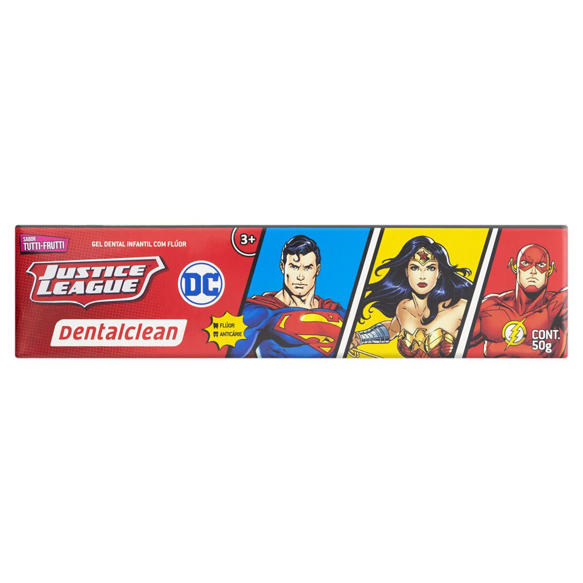 Gel Dental Infantil Dentalclean Justice League com Flúor Tutti-Frutti 50g