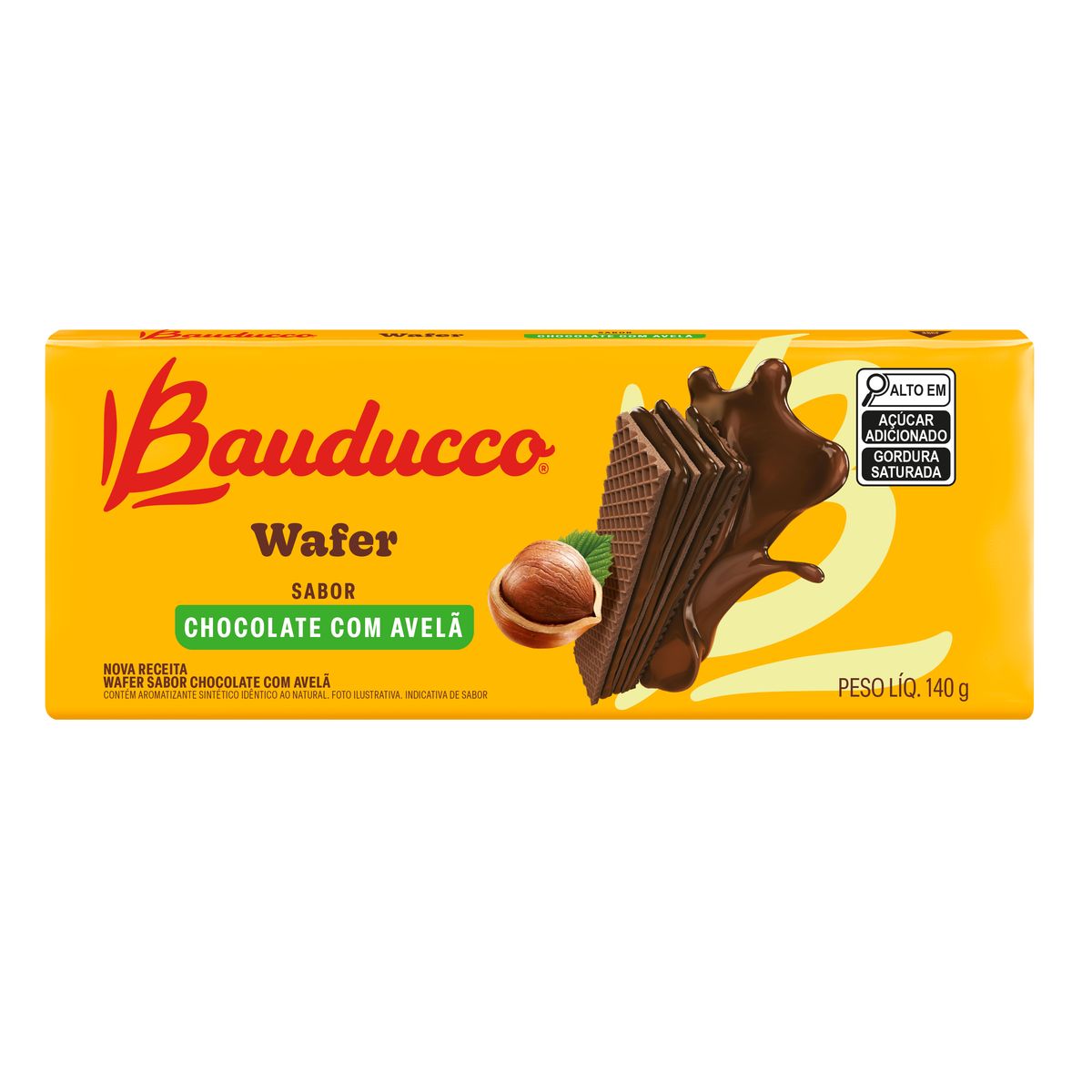 Biscoito Wafer Bauducco Chocolate com Avelã Pacote 140g