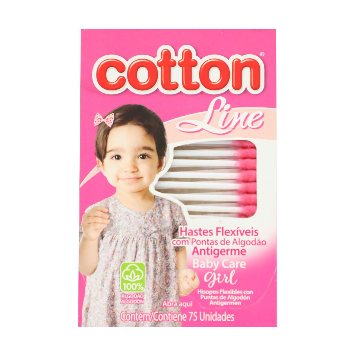 Cotonetes Cotton Line Haste Flex Baby Care Rosa 75 Unidades