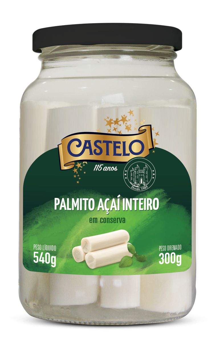 Palmito de Açaí Castelo Inteiro Vidro 300g image number 0