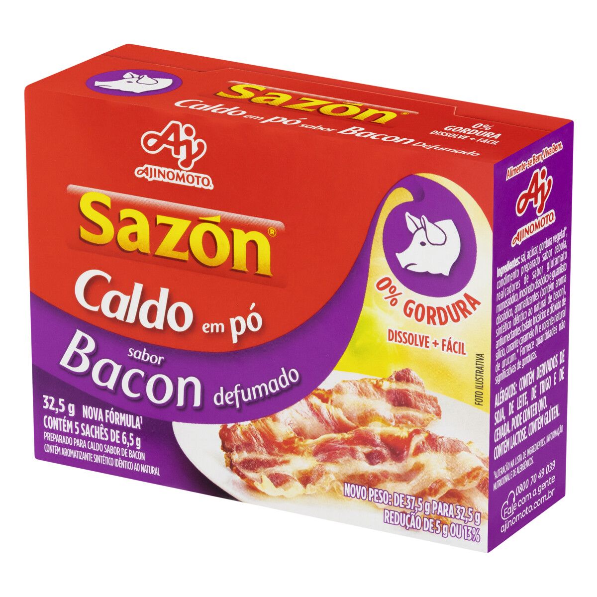 Caldo Pó Bacon Defumado Sazón Caixa 32,5g 5 Unidades image number 3