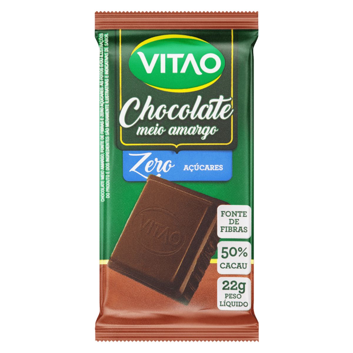 Chocolate Meio Amargo Vitao 50% Cacau Zero Açúcar 22g image number 0